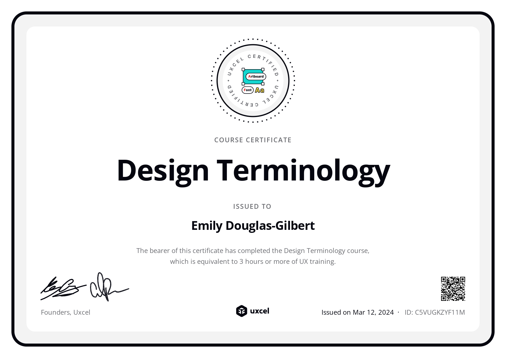 Emily's certificate